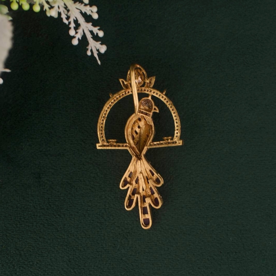 Victorian Polki Bird Pendant Set With Matching Earrings