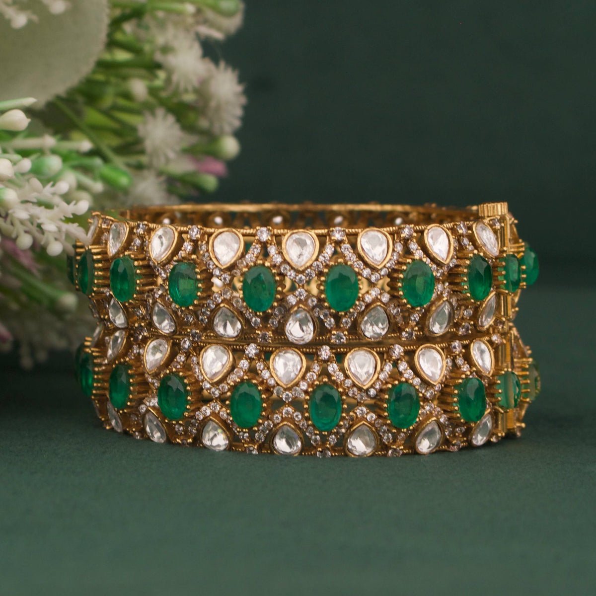 Gold Style Moissanite Polki Bangles
