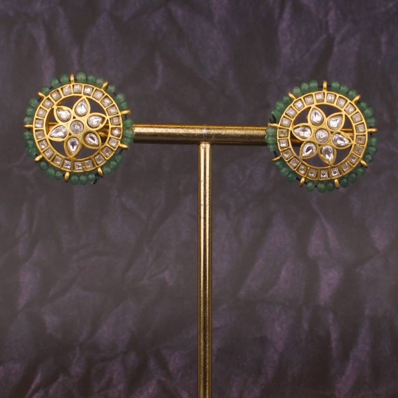 Circular Jadau Kundan Studs With Beads Bordering