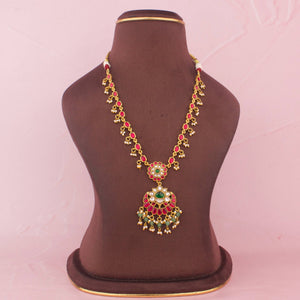 Dainty Jadau Kundan Necklace With Green Drops