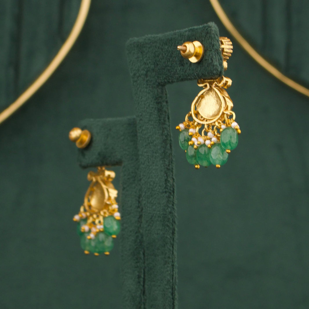 Ruby Victorian Polki Necklace Set with Matching Earrings Styling Angle View 5 - Dulhan Jewels