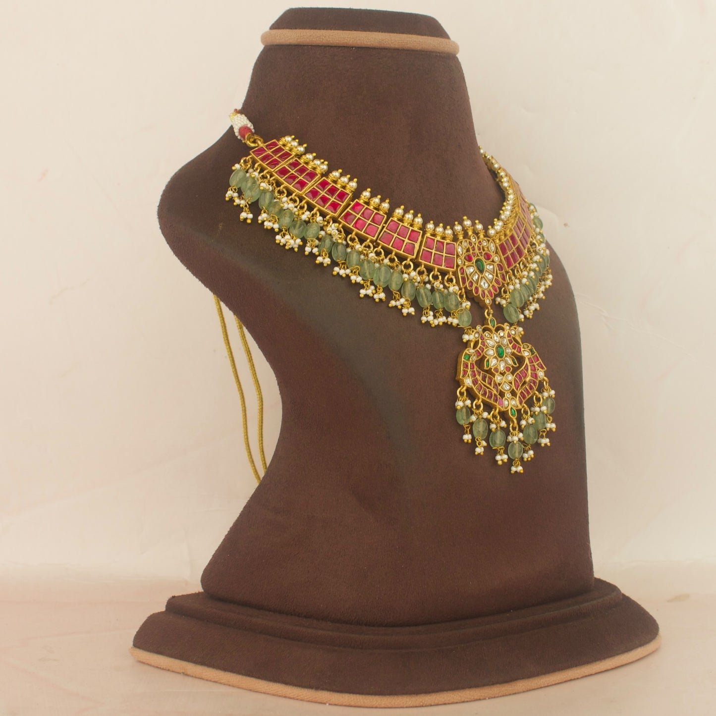 Trending Peacock Design Jadau Kundan Necklace with Beads Hanging