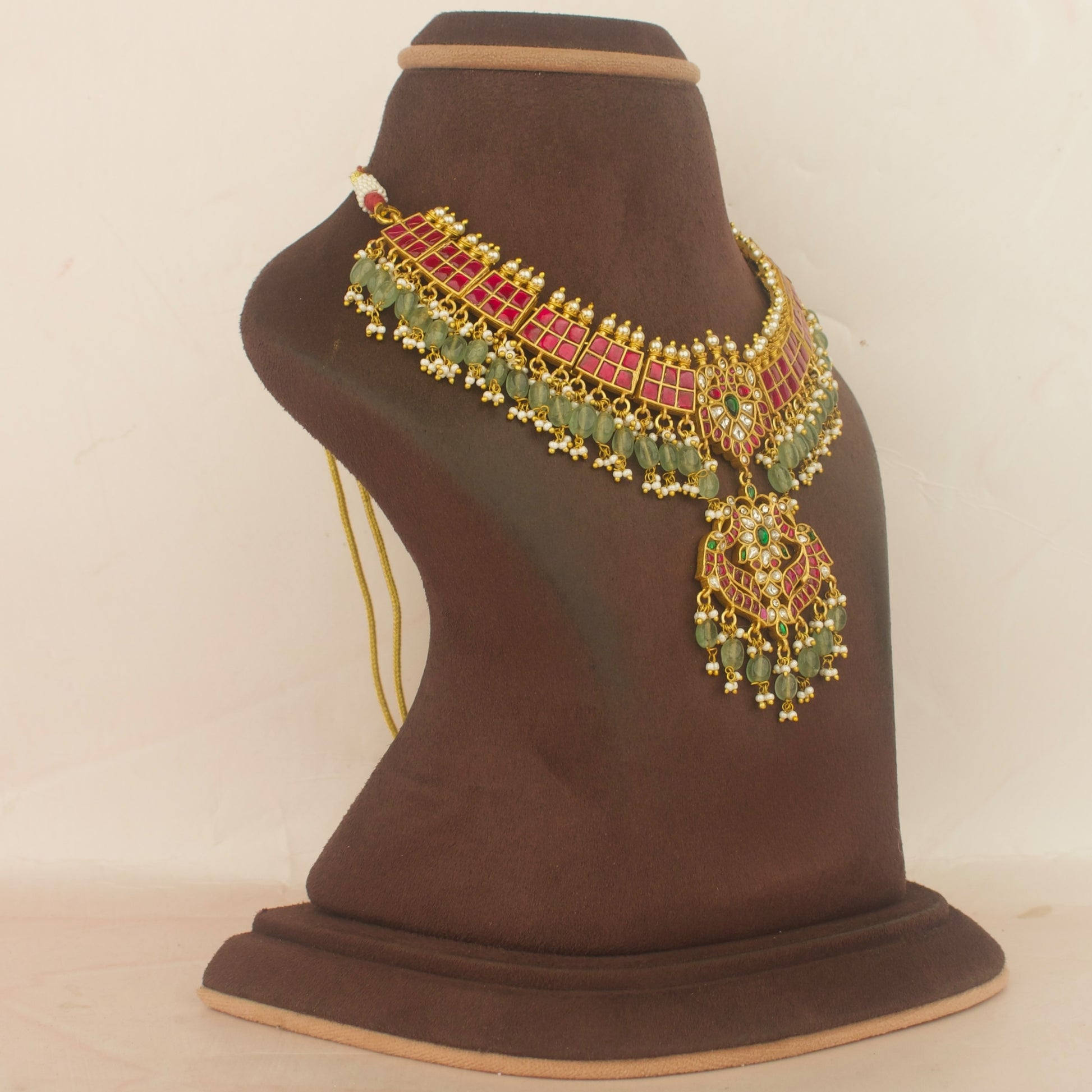 Trending Peacock Design Jadau Kundan Necklace with Beads Hanging