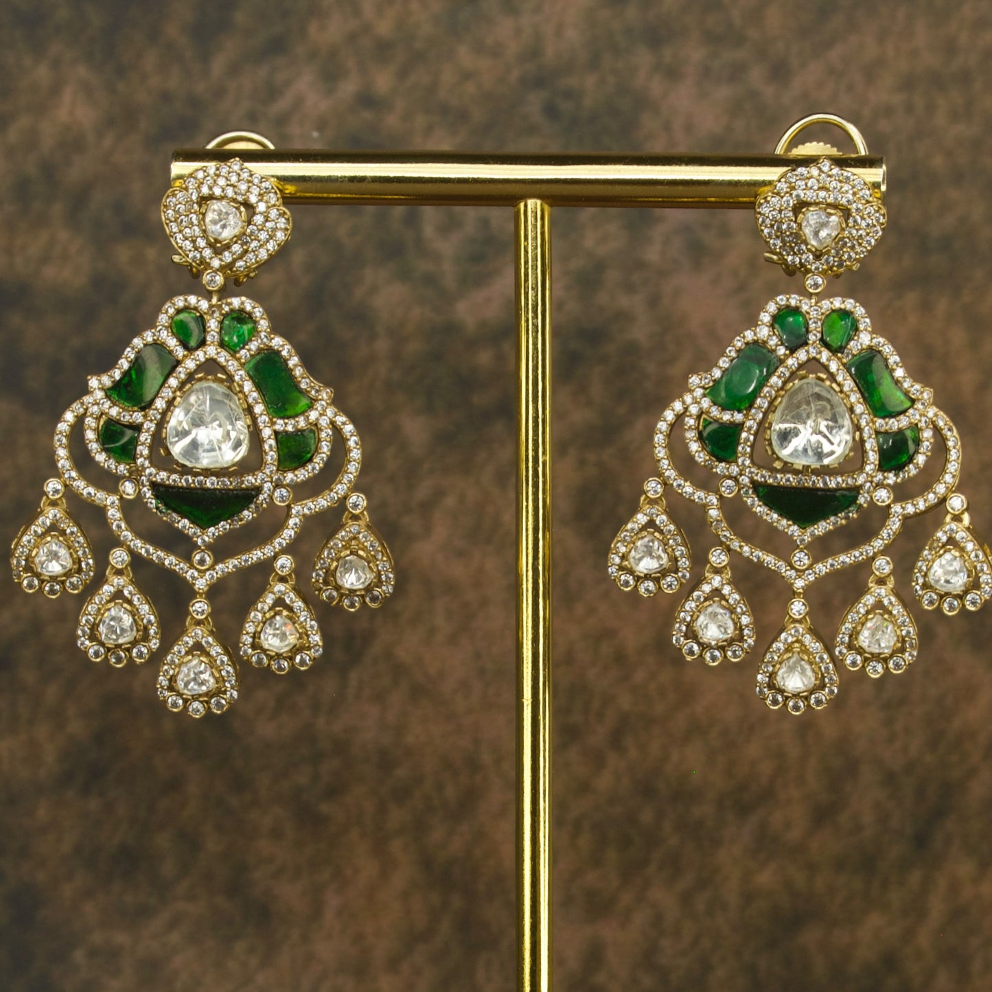 Regal Victorian Polki Chandbali Earrings in Vibrant Hues with high quality victorian finish