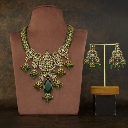 Bridal Victorian Necklace set with emerald drops & pearls with High quality Victorian Finish. This Product belongs to Victorian Jewellery category