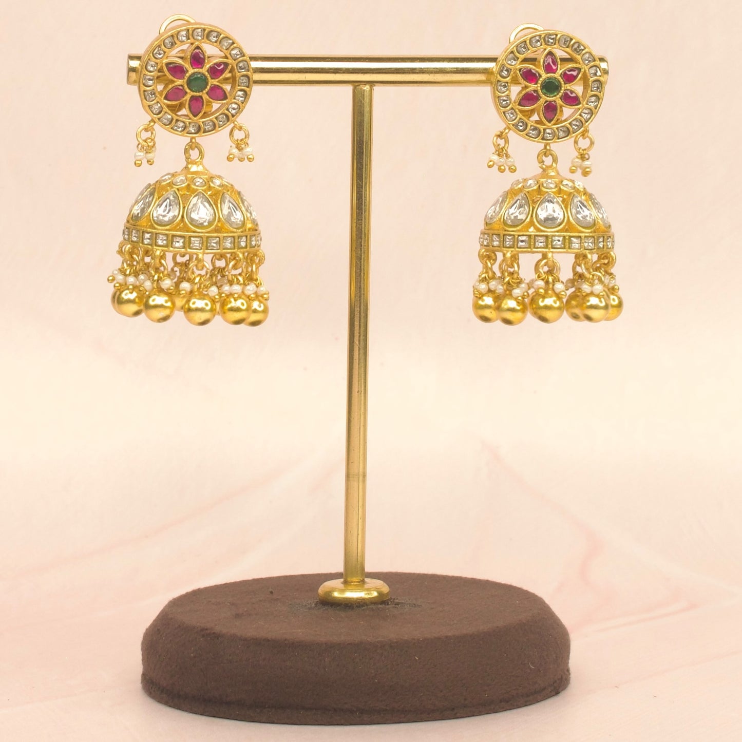 22c Gold Plated Jadau Kundan Jhumka Earrings