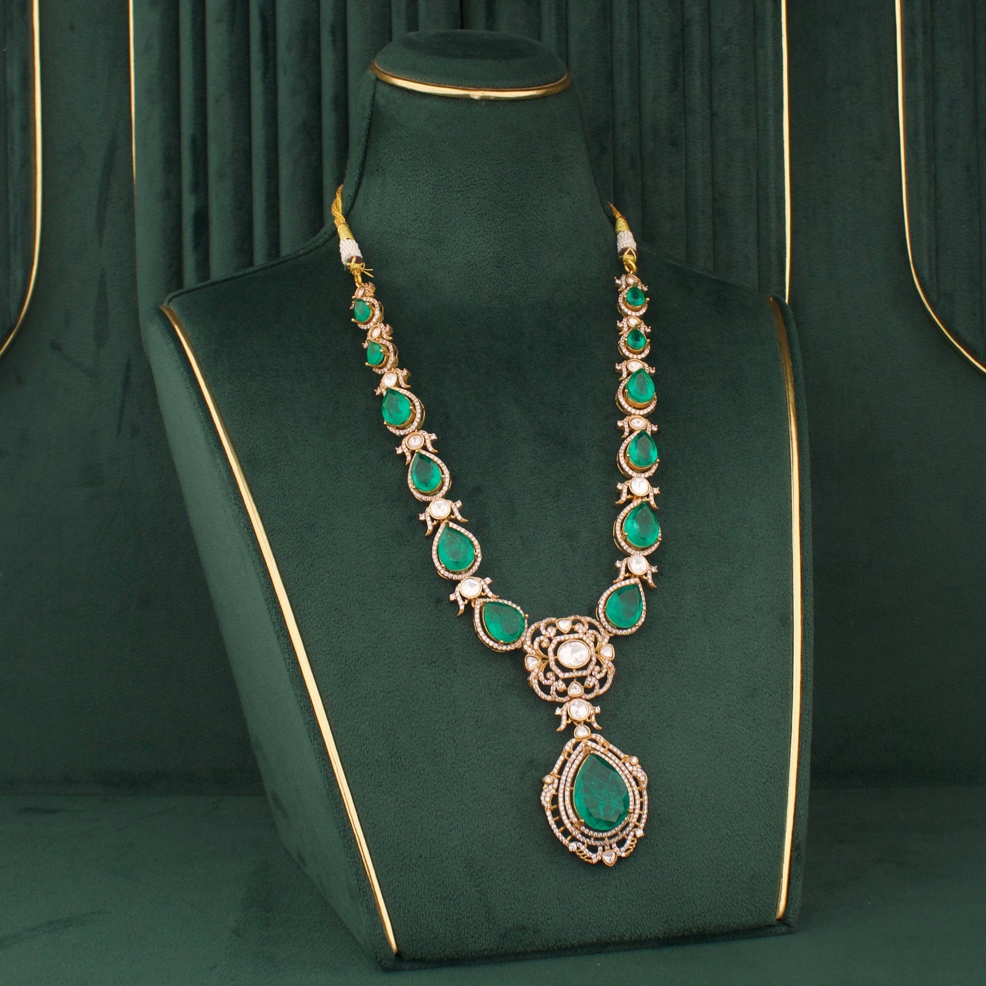Radiant Victorian Necklace Set With Matching Earrings Close-up Design & Gemstone Detailing - Dulhan Jewels