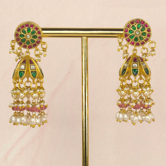 Radiant Floral Medallion Jadau Kundan Jhumkas