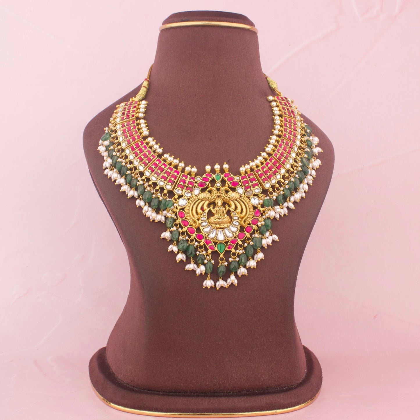 South Indian Style Jadau Kundan Necklace With Pearl Drops