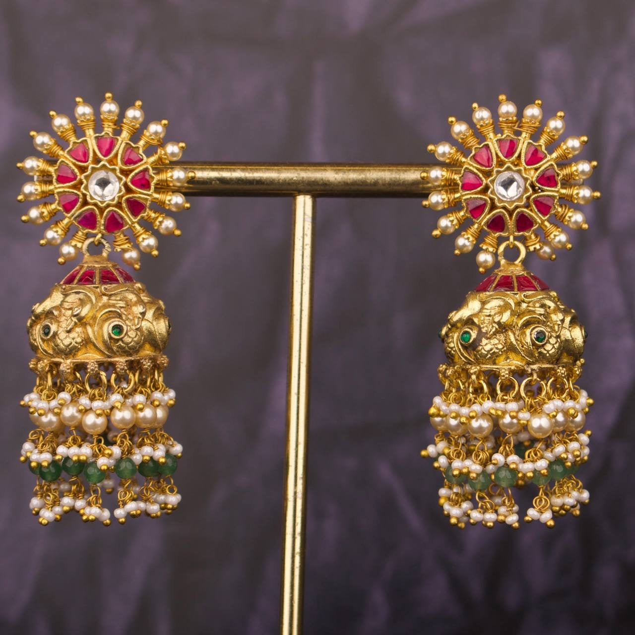Nakshi x Jadau Kundan Jhumki with Green Beads