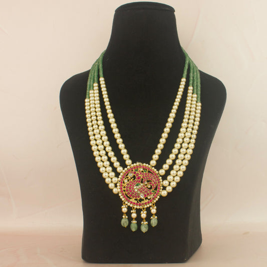Lavish Peacock Design Jadau Kundan Beads Mala