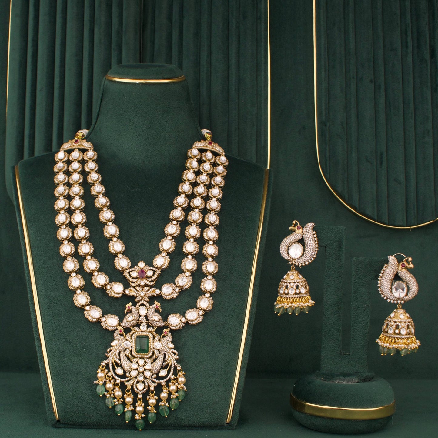 Heritage Victorian Necklace Set With Polki Stones And Jhumkas