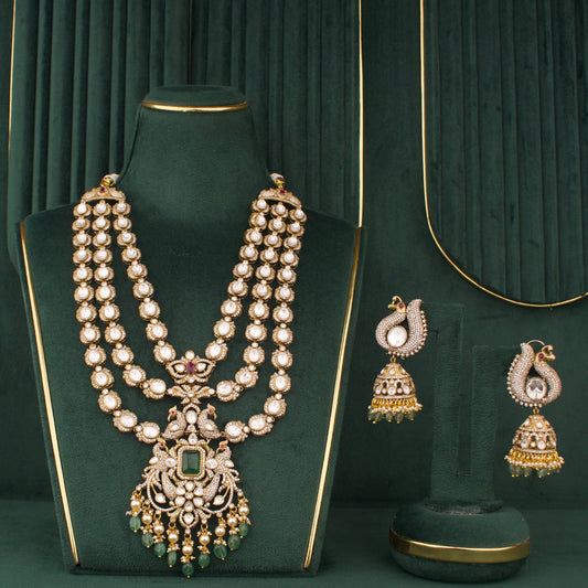Heritage Victorian Necklace Set With Polki Stones And Jhumkas
