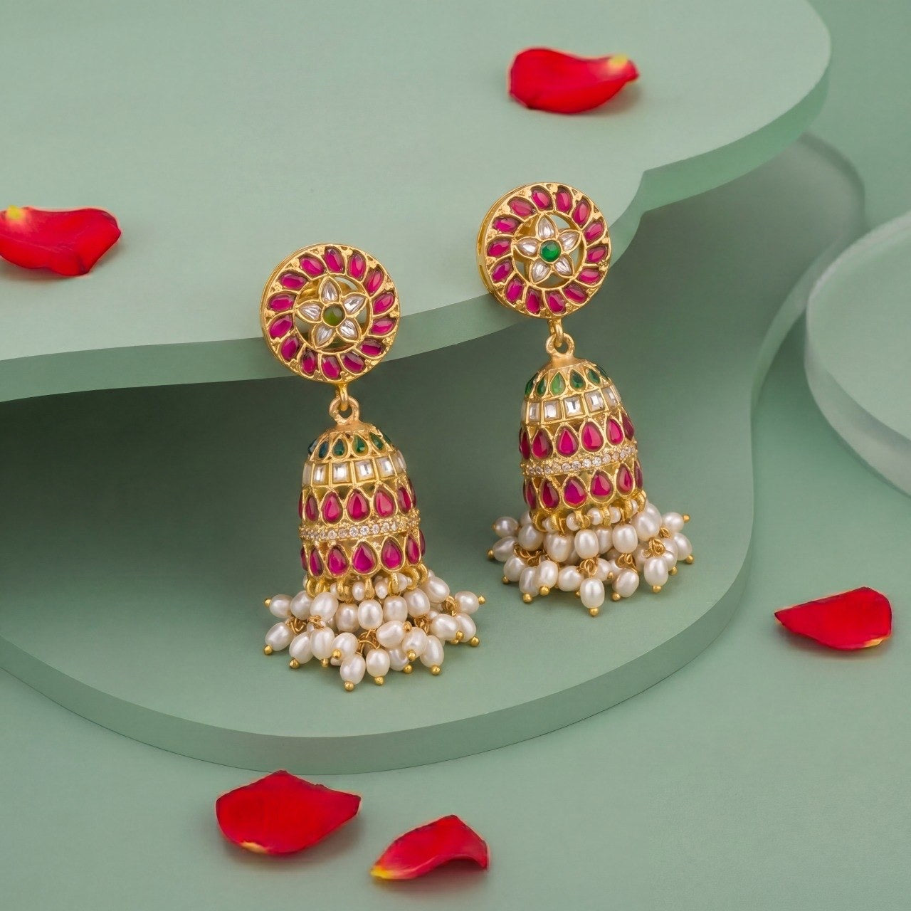Floral Studded Jadau Kundan Guttapusalu Earrings