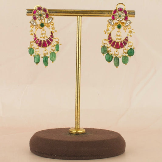 Floral Design Studded Jadau Kundan Chandbali
