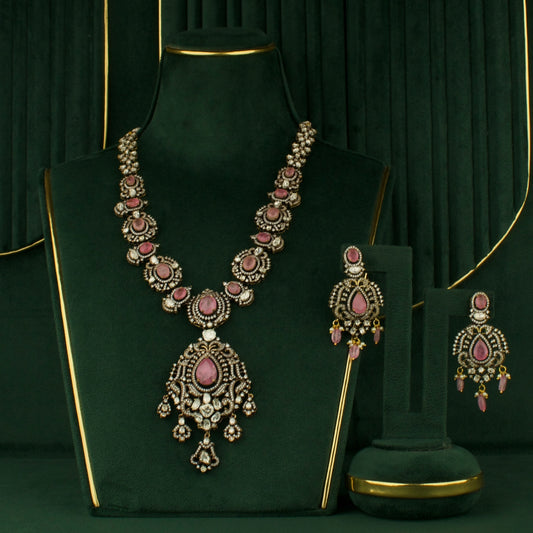 Exquisite Design Fusion Kundan & Polki Victorian Long Necklace Set
