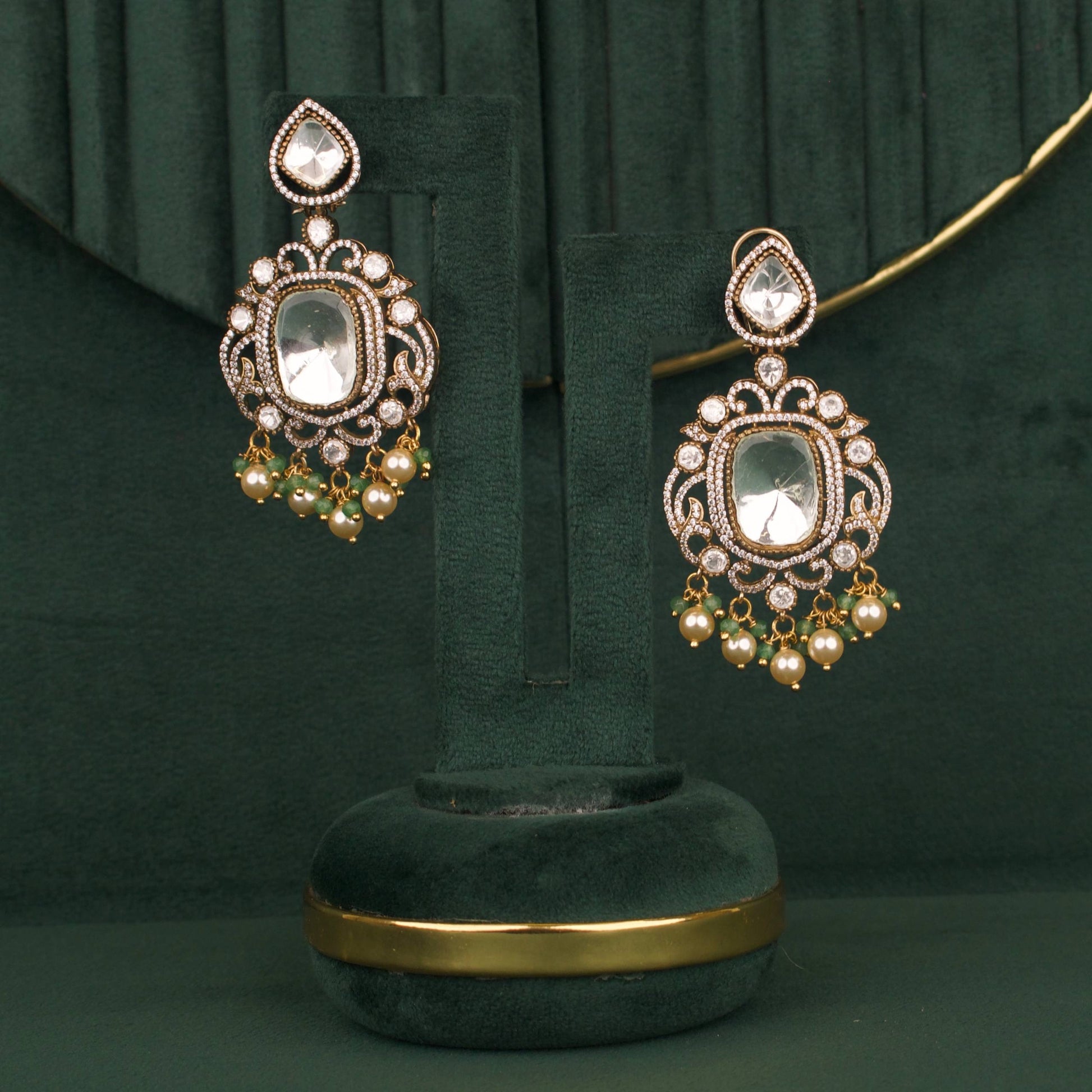 Designer Sabyasachi Inspired Polki Necklace Set With Matching Earrings