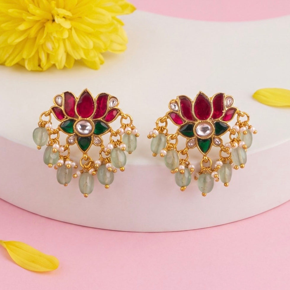Lotus Studded Jadau Kundan Studs Earrings