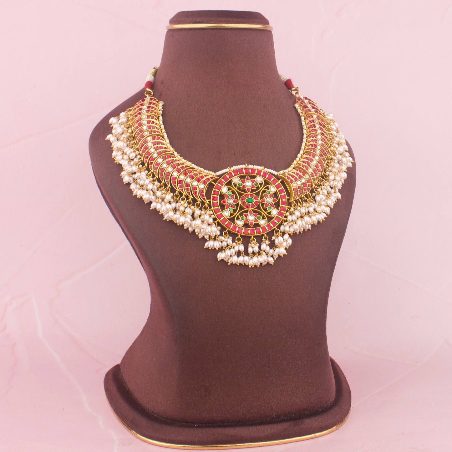 Traditional Jadau Kundan Necklace With Guttapusalu Hangings