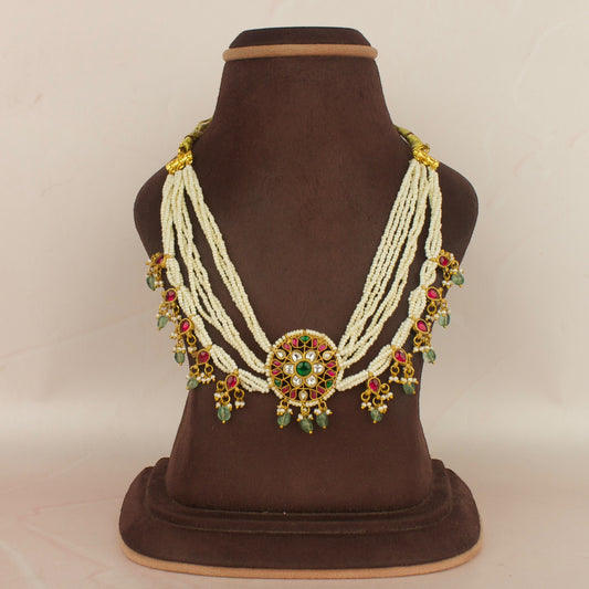 Jadau Kundan Pearl Necklace With Side Lockets