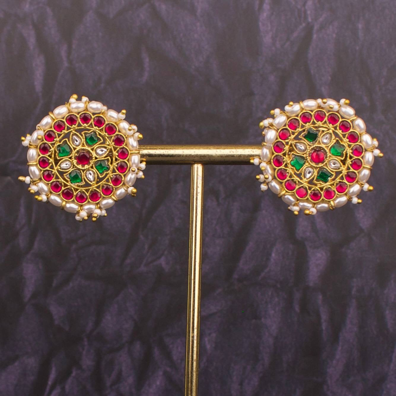 Multi Coloured Jadau Kundan Stud Earrings