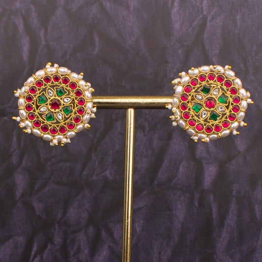 Multi Coloured Jadau Kundan Stud Earrings