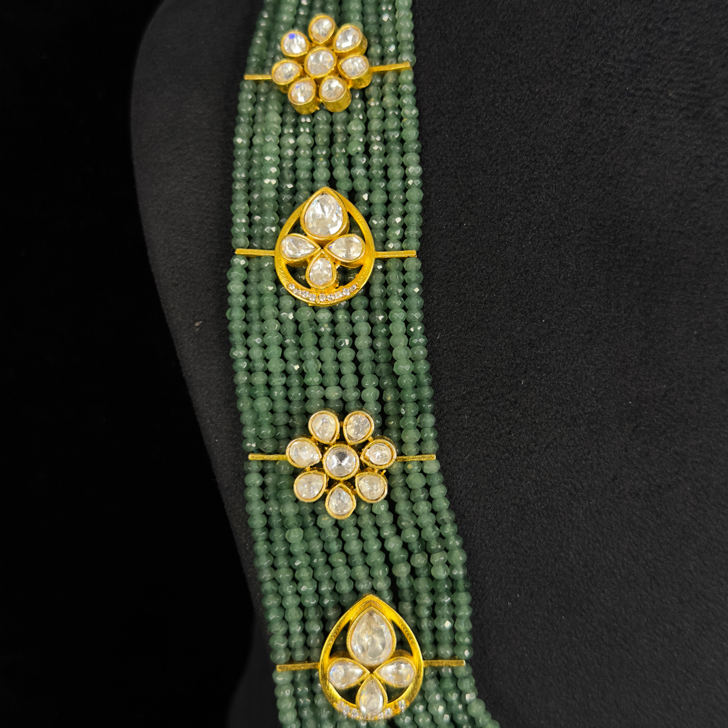 Multi-Layered Beads Mala with kundan side lockets