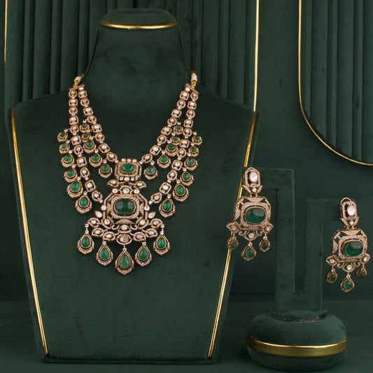 Bridal Victorian Finish Polki Necklace With Matching Earrings
