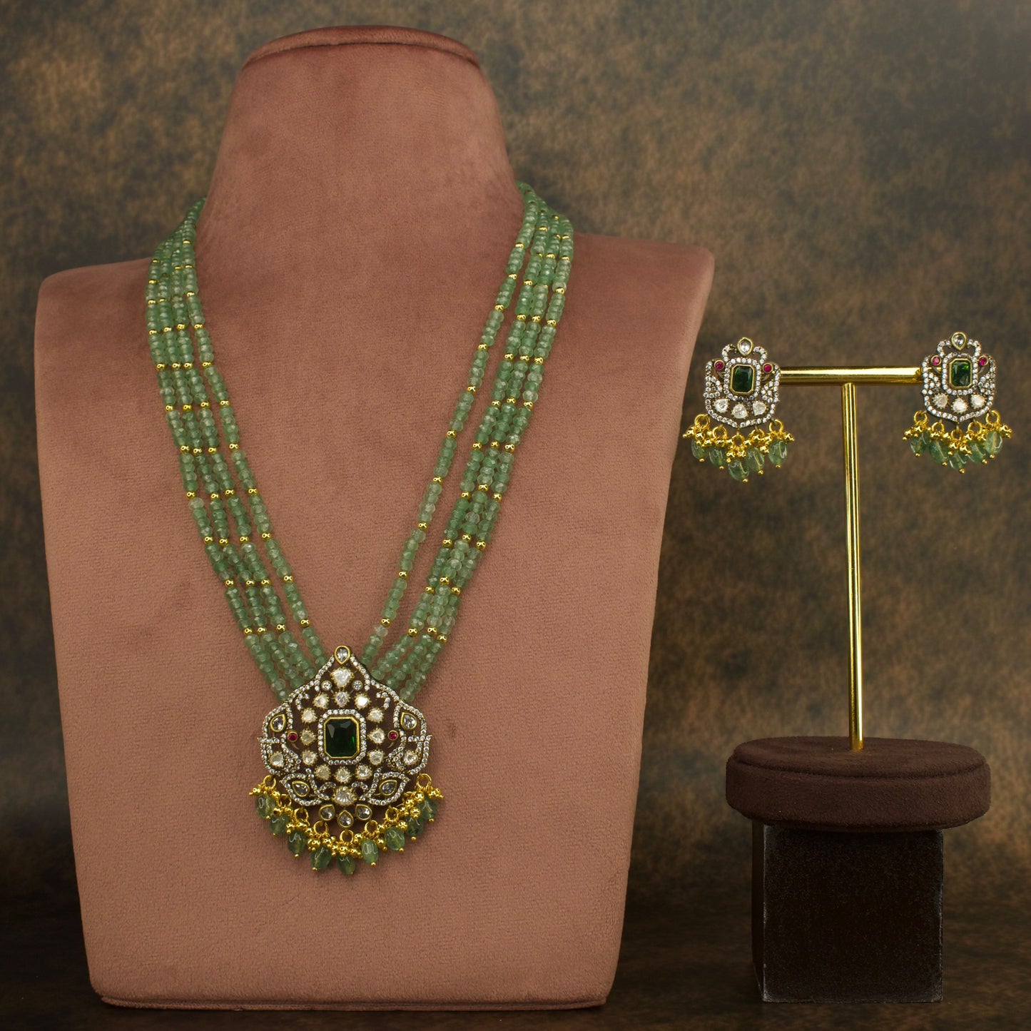 Opulent Victorian Beads Mala with Intricate Pendant and Matching Earrings with high quality victorian finish