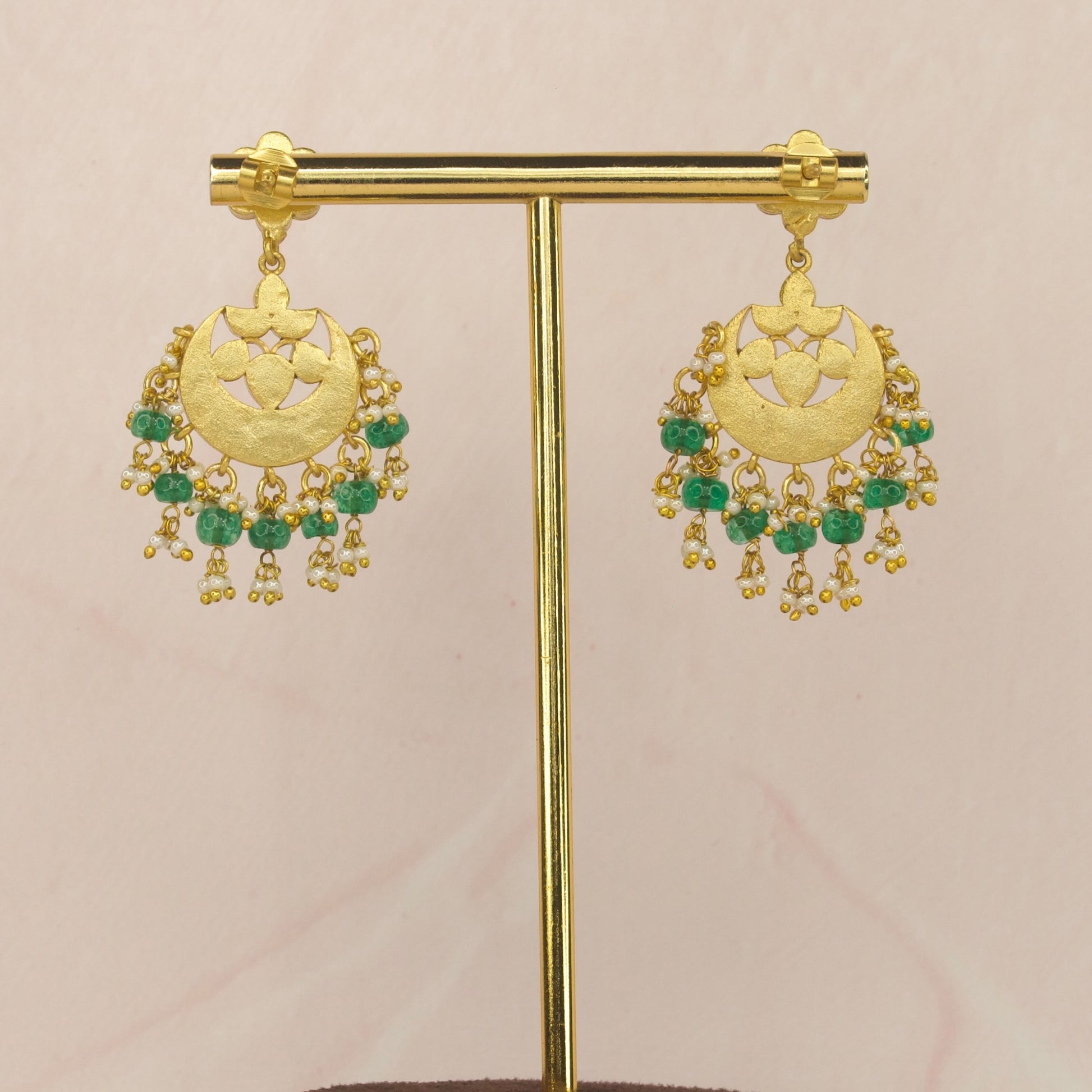 Opulent Jadau Kundan Chandbali Earrings with 22k gold plating