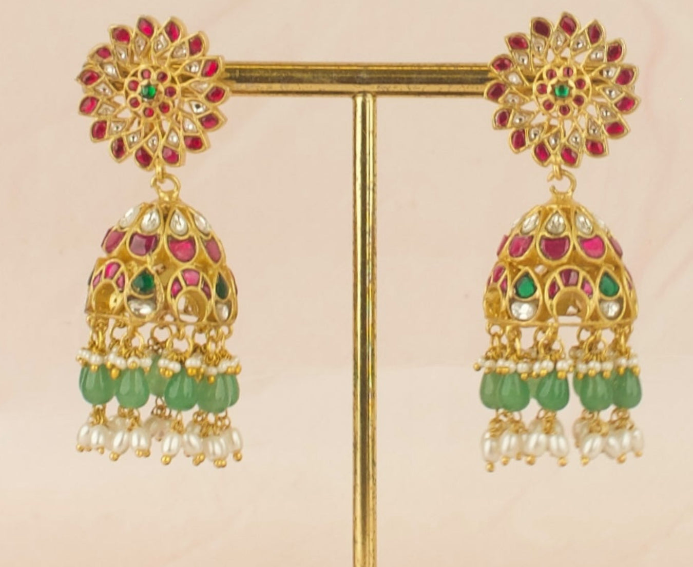 Unique Floral Design Studded Jadau Kundan Jhumki - DULHAN JEWELS