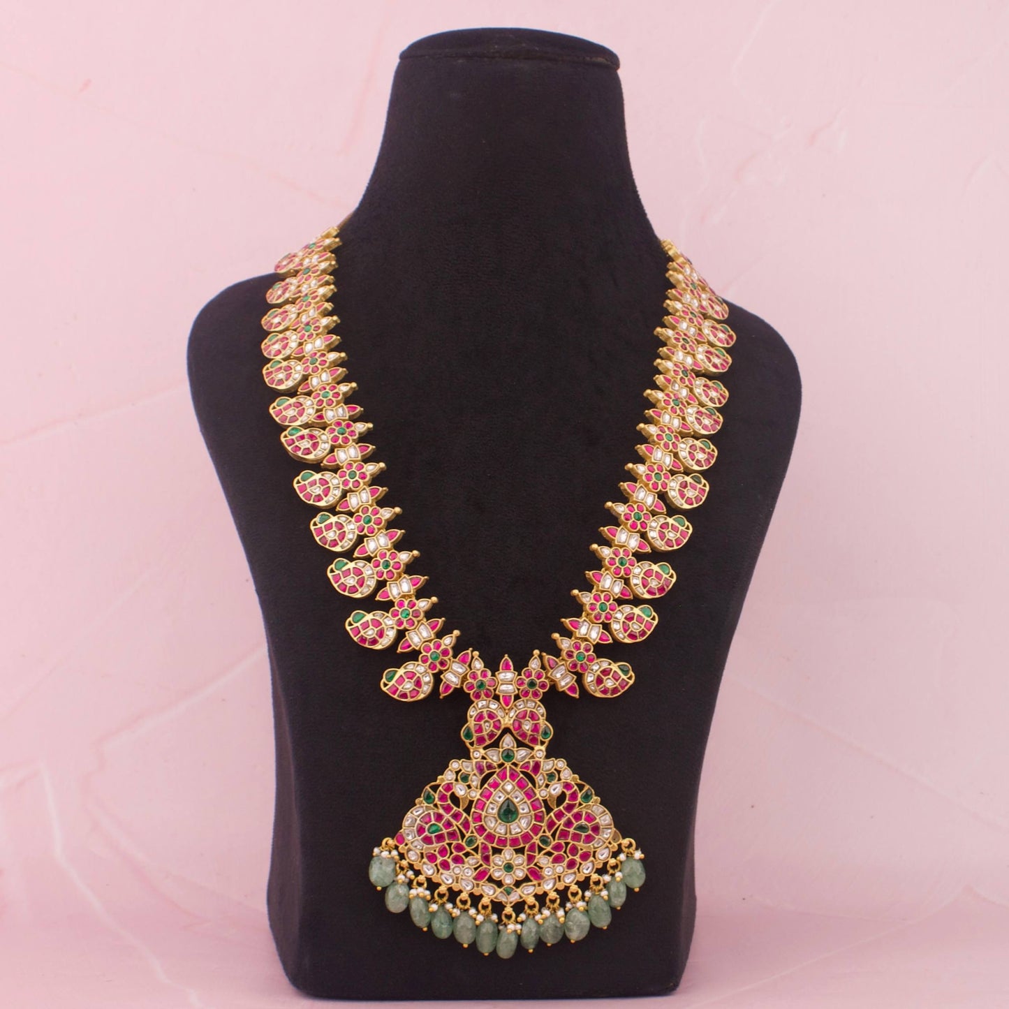 Royalty - Inspired Jadau Kundan Long Mango Haram - Premium Indian Ethnic Jewelry | Dulhan Jewels