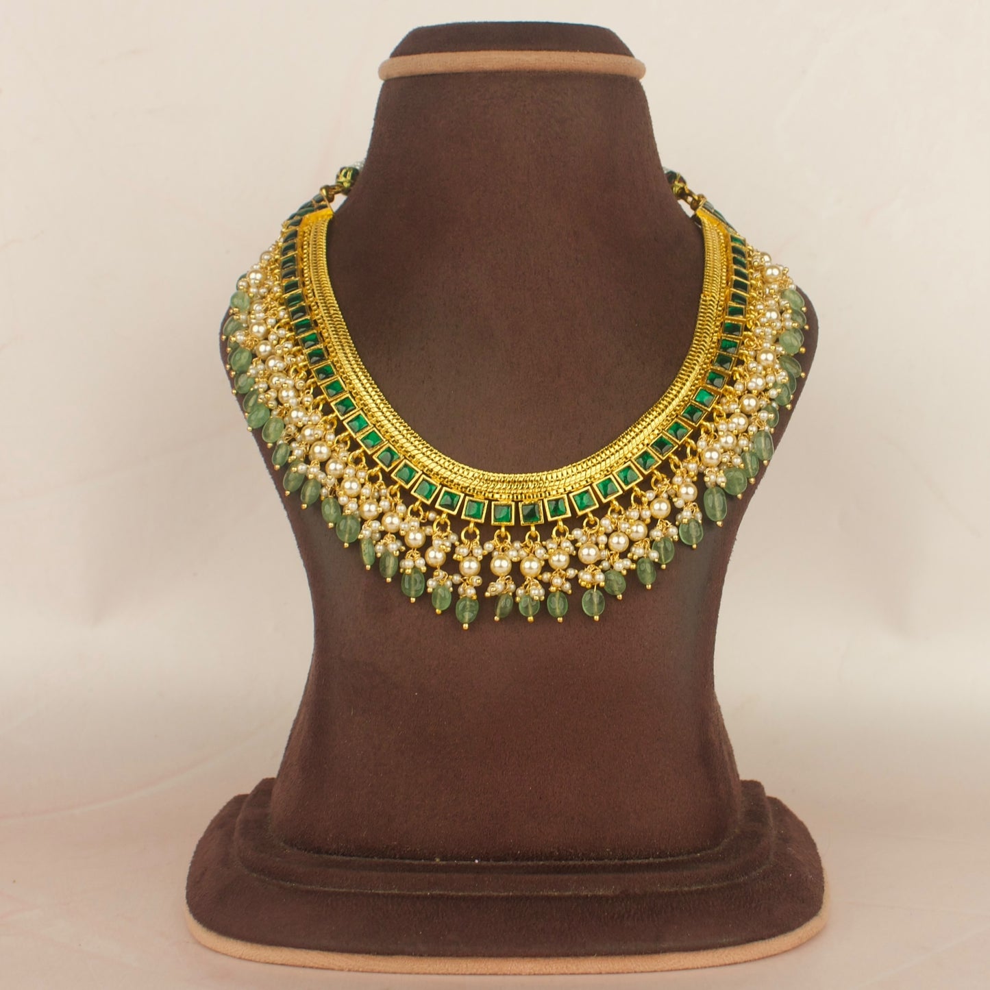 Reversible 2 in 1 Jadau Kundan Necklace With Bead & Pearl Hangings