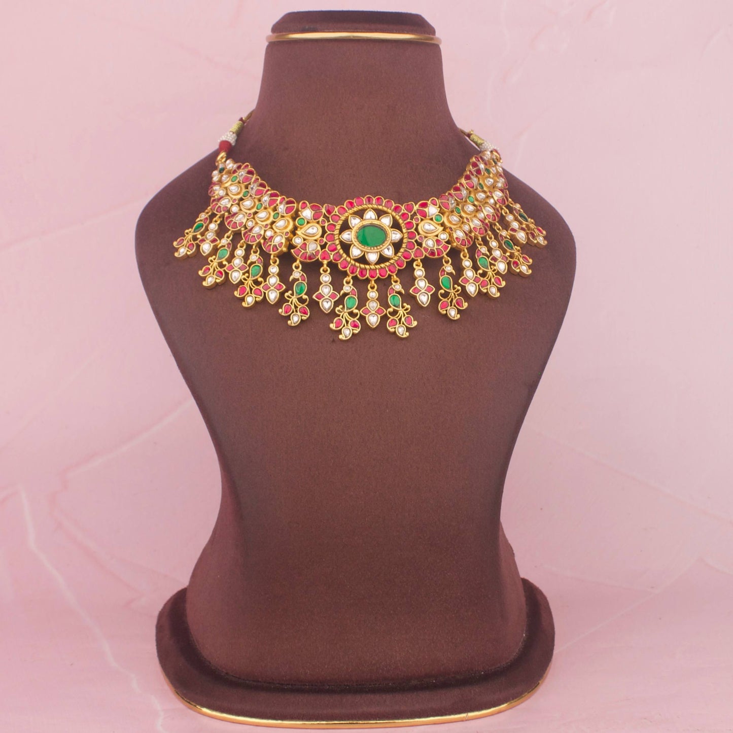 Regal Jadau Kundan Short Necklace With Hangings