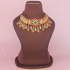 Regal Jadau Kundan Short Necklace With Hangings