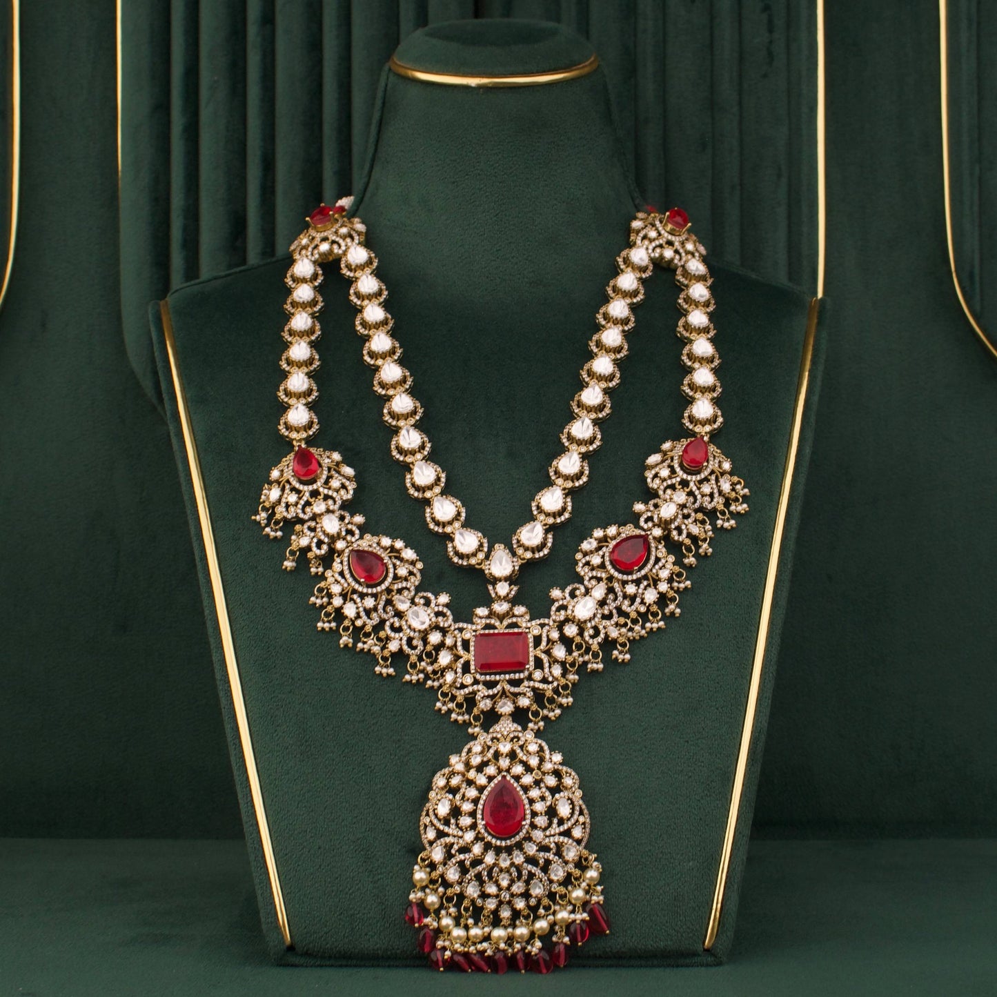 Grand Royal Victorian Polki Bridal Necklace With Matching Earrings