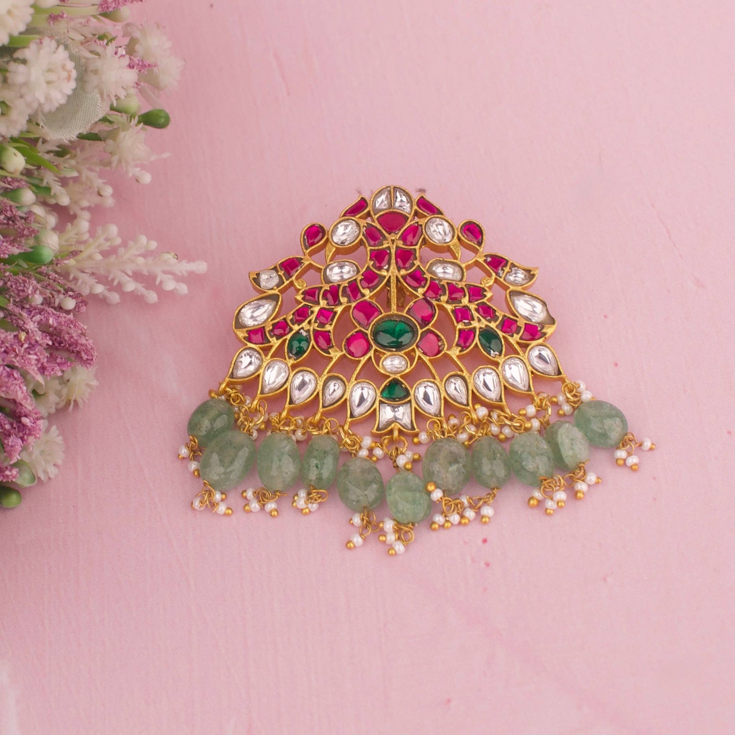 Gold Style Peacock Design Jadau Kundan Guttapusalu Pendant