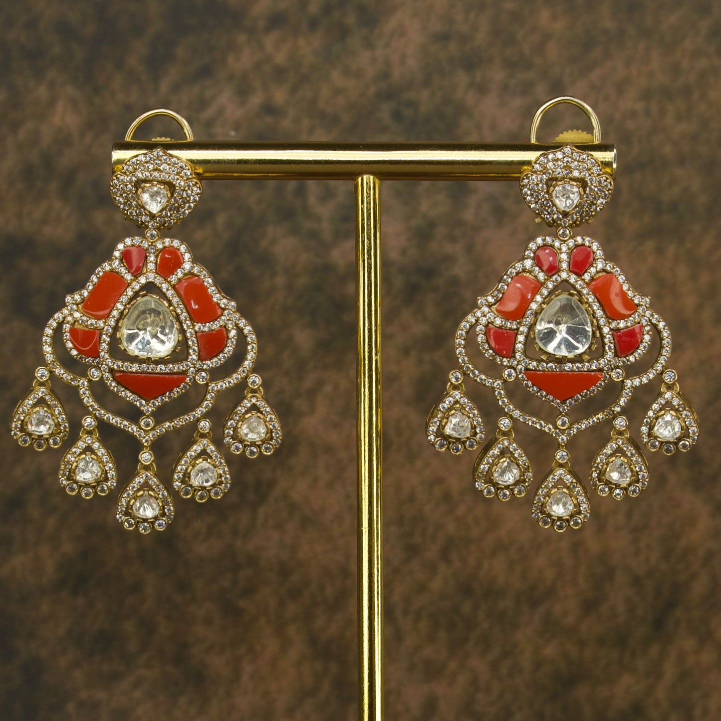 Regal Victorian Polki Chandbali Earrings in Vibrant Hues with high quality victorian finish