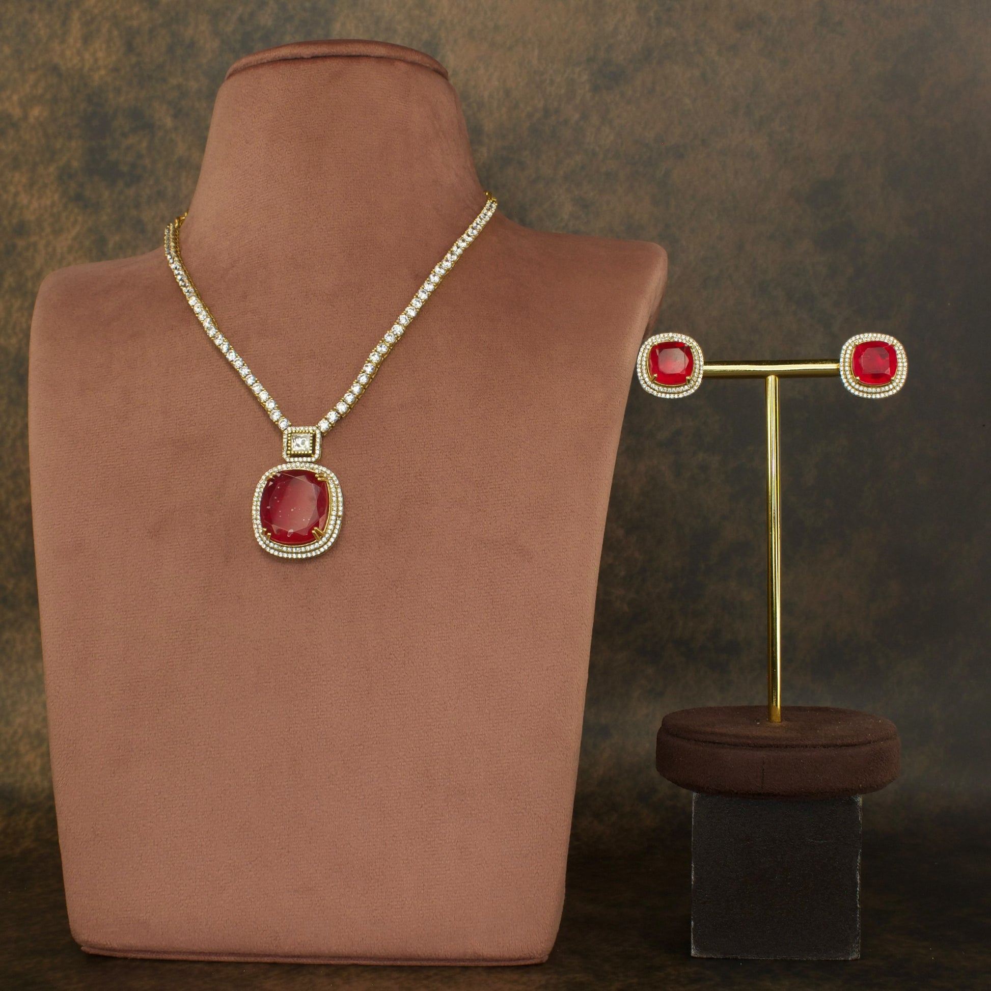 Exquisite Charm: Zirconia Necklace Set with High quality rhodium and 22k Gold plating