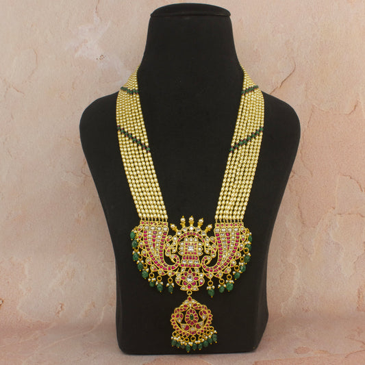 Heavy Jadau Kundan Rani Haar Necklace with pearls