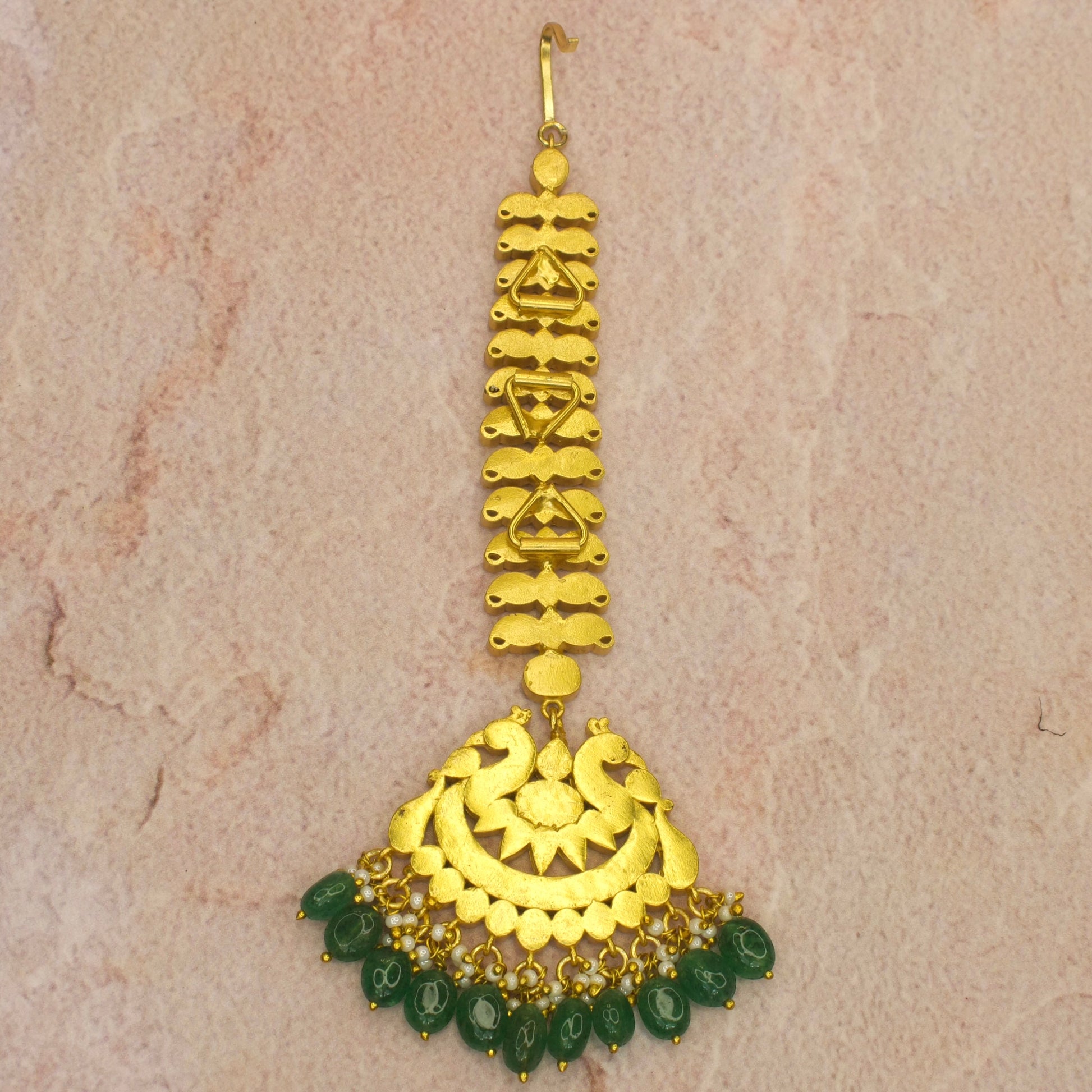 Bridal jadau kundan maangtikka with 22k Gold Plating, This product belongs to jadau kundan jewellery