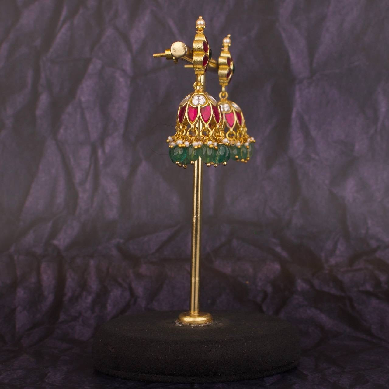 Gold Style Jadau Kundan Jhumki Earrings