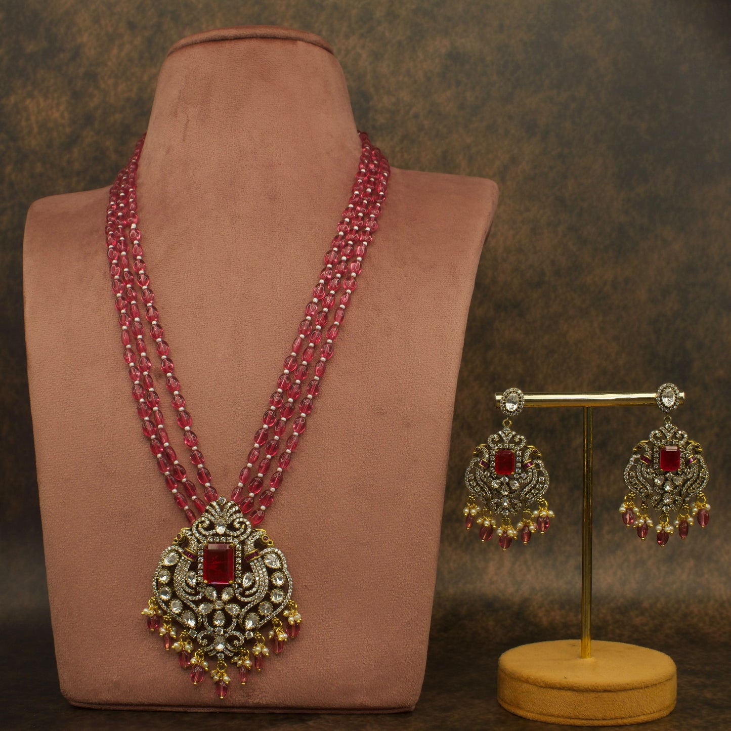 Victorian Elegance Necklace Set in Red and Purple with High quality Victorian finish