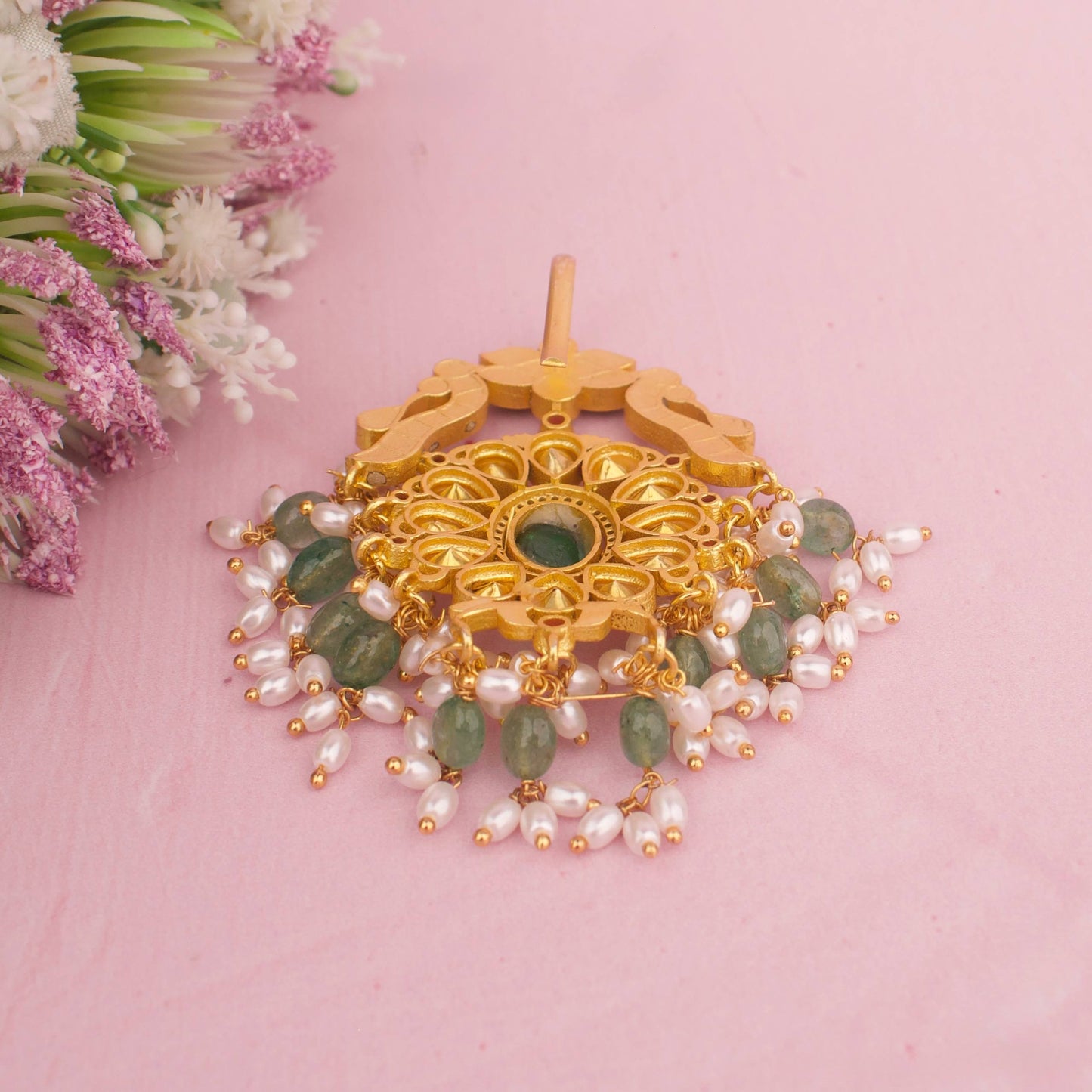 Gold Plated Jadau Kundan x Moissanite Polki Pendant
