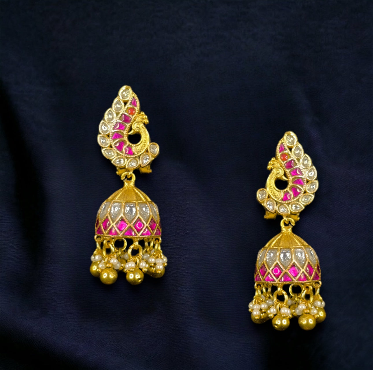 Ornate Paisley Jadau Kundan Jhumkas