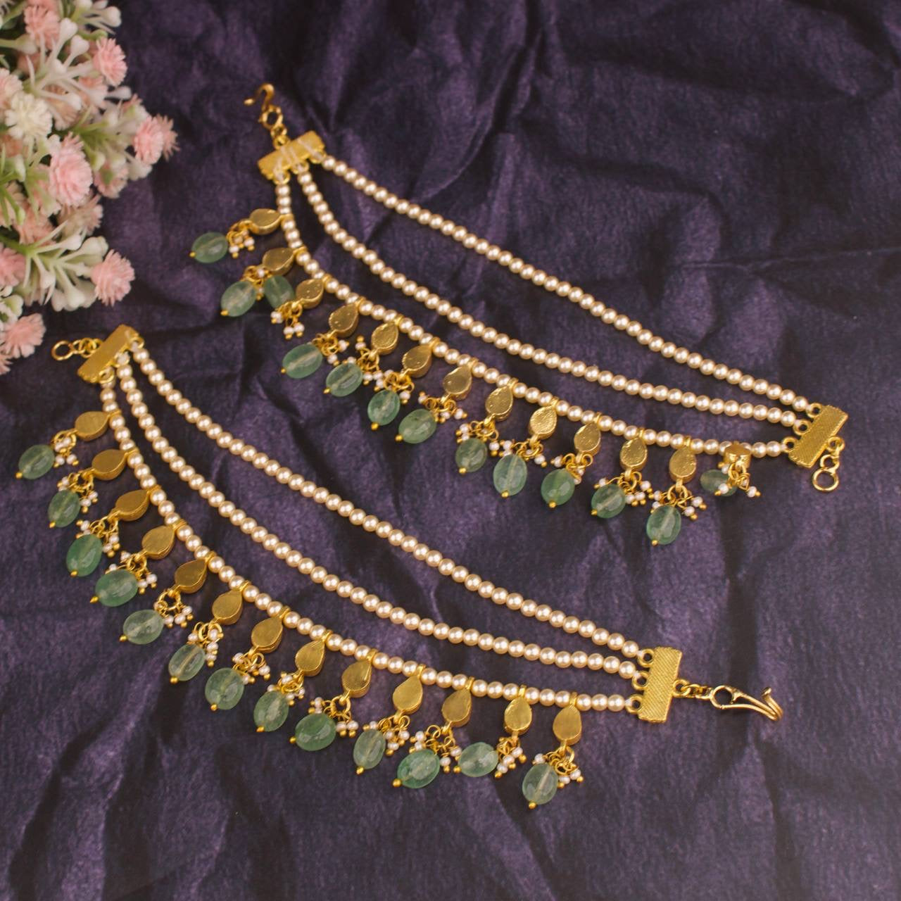 Sleek Jadau Kundan Swarovski Pearl Champasaralu