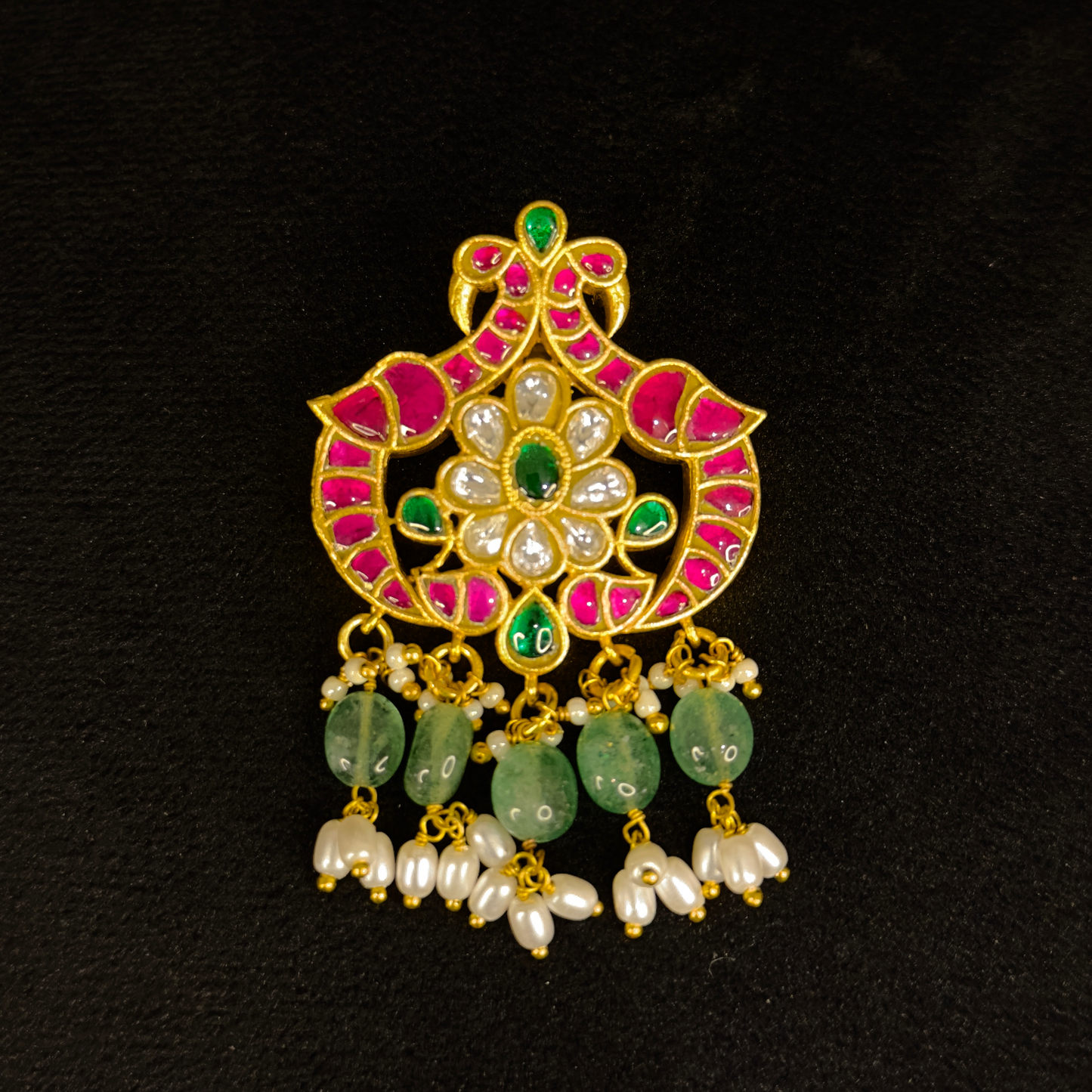 Exquisite Floral and Peacock Motif Jadau Kundan Pendant