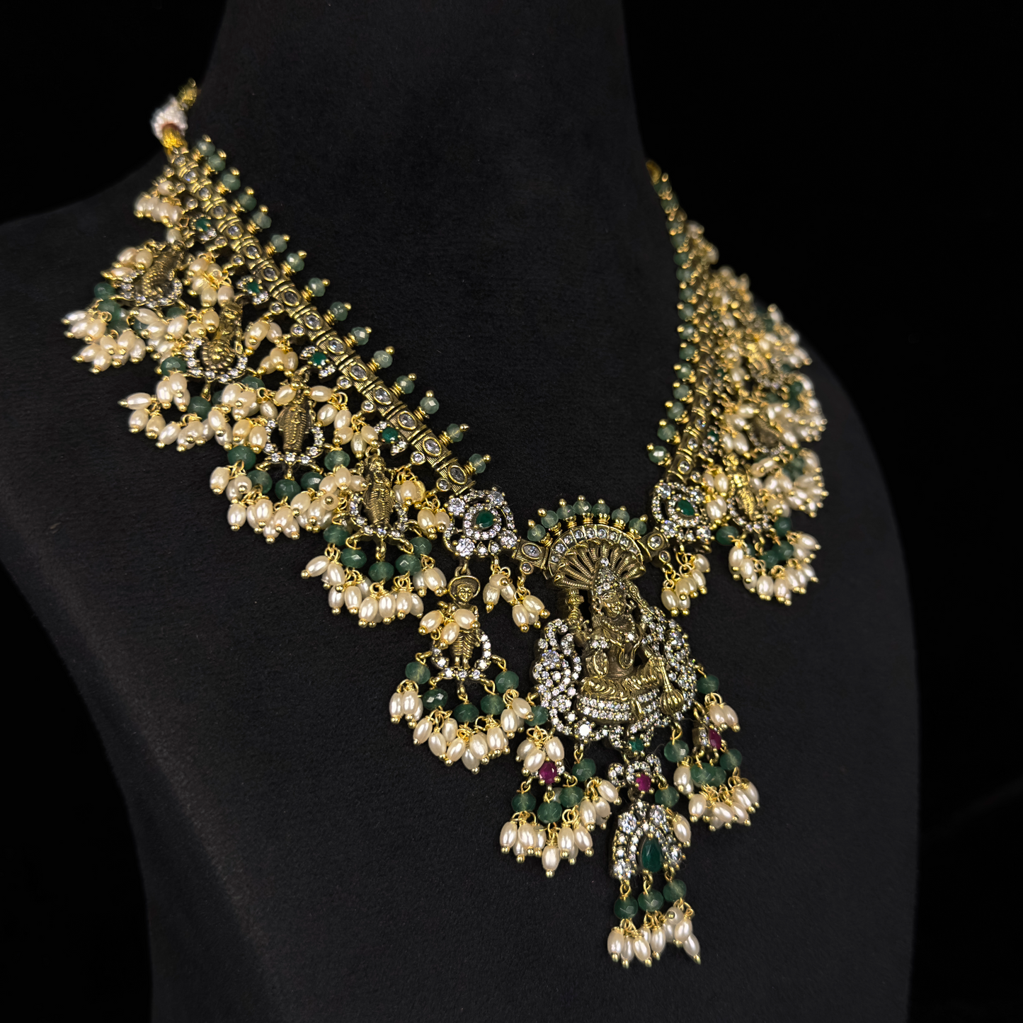 Dashavtara Guttapusalu Victorian Necklace Set with rice pearls