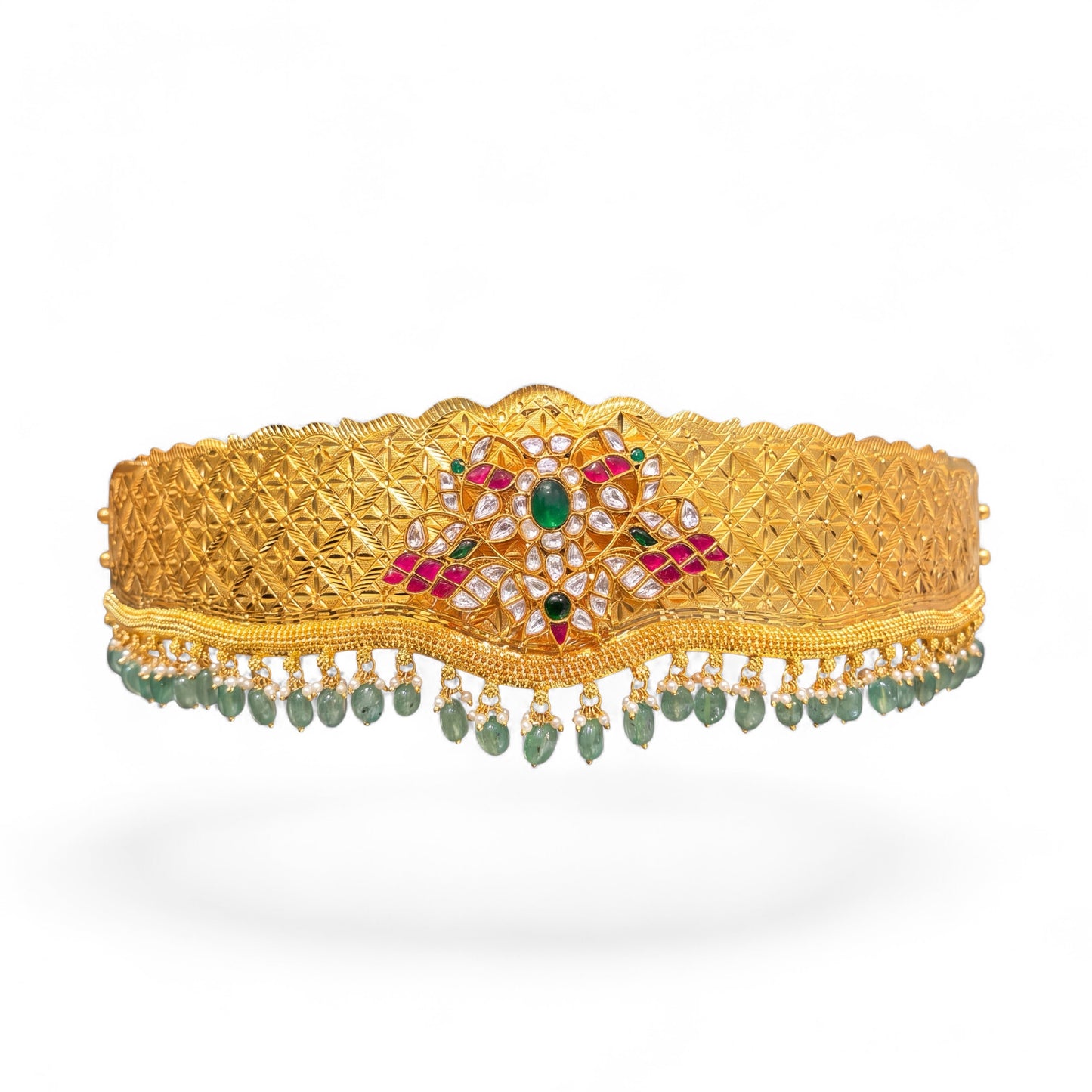Gold Style Jadau Kundan Hip Belt With Green Hangings