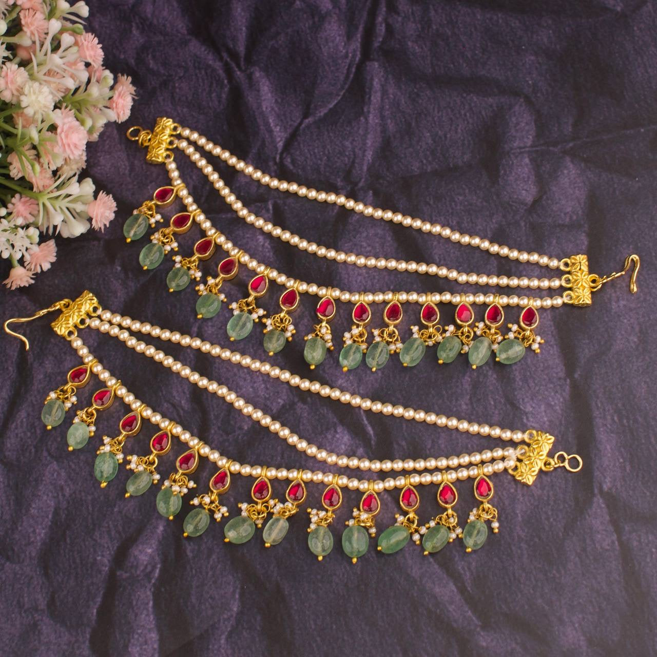 Sleek Jadau Kundan Swarovski Pearl Champasaralu